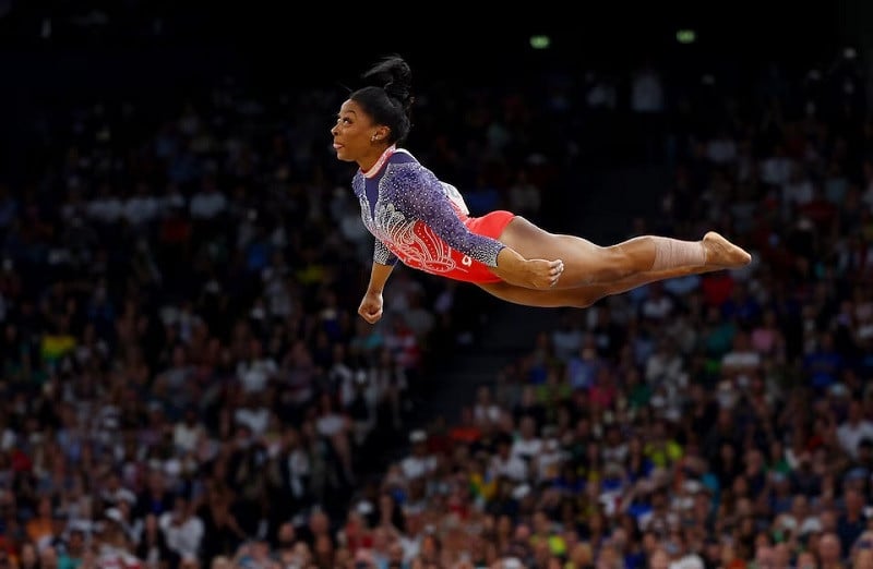 Simone Biles of United States in action, Bercy Arena, Paris, France, August 05, 2024. PHOTO: REUTERS
