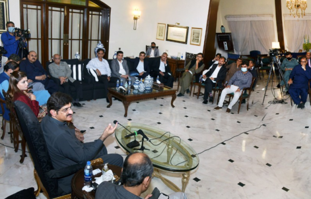 sindh chief minister murad ali shah meets with the editors of newspapers and directors of news channels at the cm house in karachi photo express