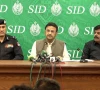 sindh home minister ziaul hassan lanjar addressing a press conference alongside education minister sardar shah and sindh inspector general ig ghulam nabi memon at the directorate of social media on thursday photo express