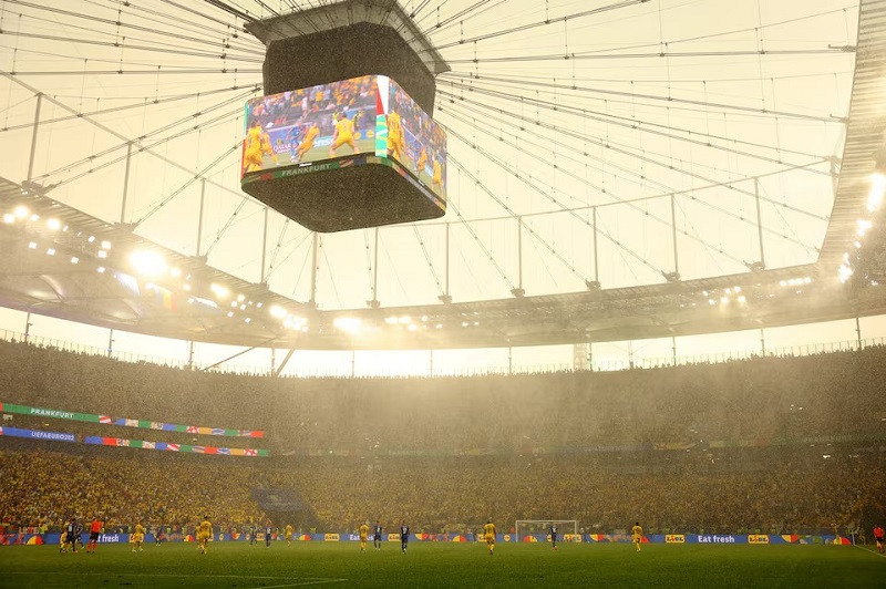 general view as heavy rain is seen inside the stadium during the match frankfurt arena frankfurt germany june 26 2024 photo reuters