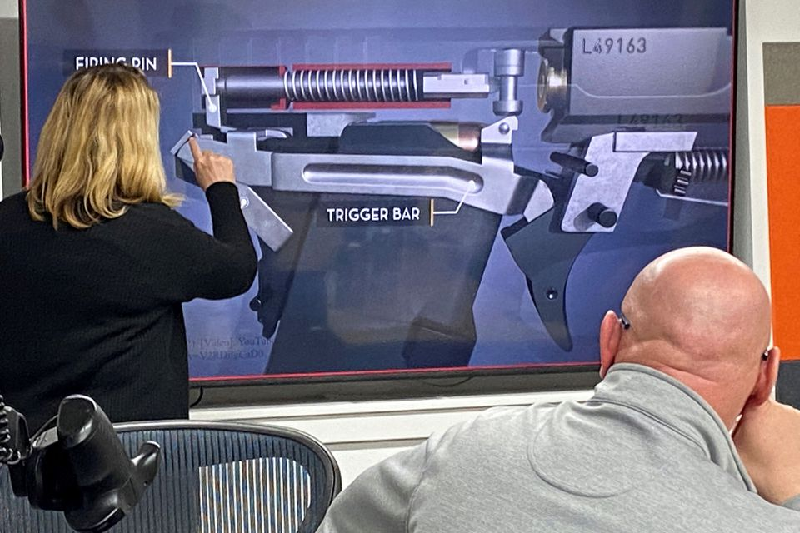 ginger chandler lodestar works svp and chief technical officer makes presentation on the breakdown of their smart gun which works only for the designated user during a presentation for shareholders and potential investors in boise idaho u s january 7 2022 photo reuters