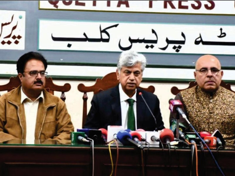 caretaker federal minister for information and broadcasting murtaza solangi addressing a press conference in quetta on december 8 2023 photo pid