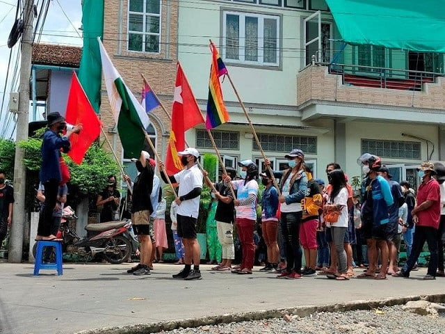 demonstrators carry flags during a protest against the military coup in dawei myanmar april 27 2021 photo reuters demonstrators carry flags during a protest against the military coup in dawei myanmar april 27 2021 photo reuters