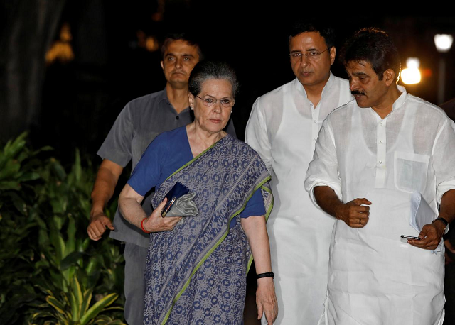 sonia gandhi leader of india s main opposition congress party arrives to attend a congress working committee cwc meeting in new delhi india august 10 2019 photo reuters