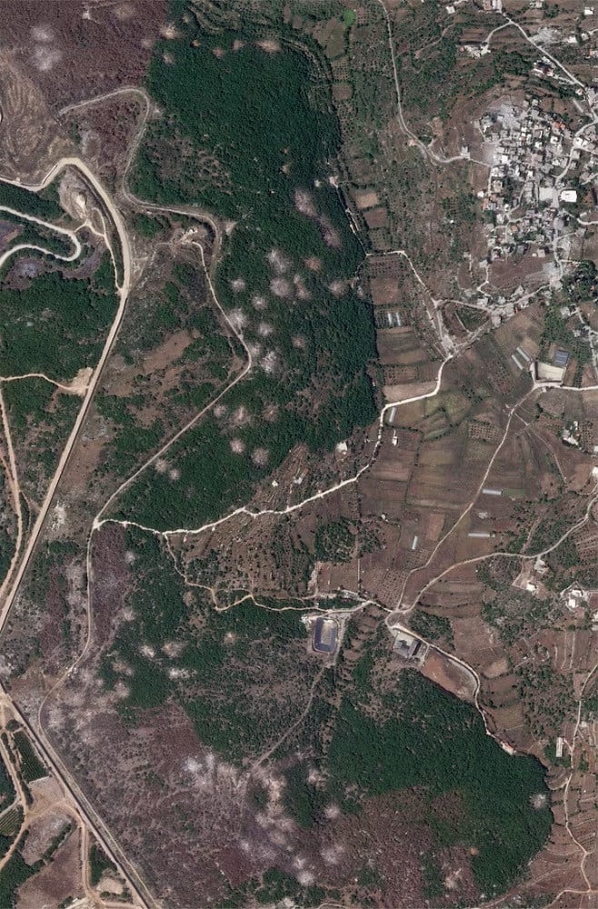 A satellite image shows marks in woodland by the Lebanese village of Aita al-Shaab near the Israeli border, following months of ongoing cross-border hostilities between Hezbollah and Israeli forces, in Lebanon, June 5, 2024. PHOTO: REUTERS
