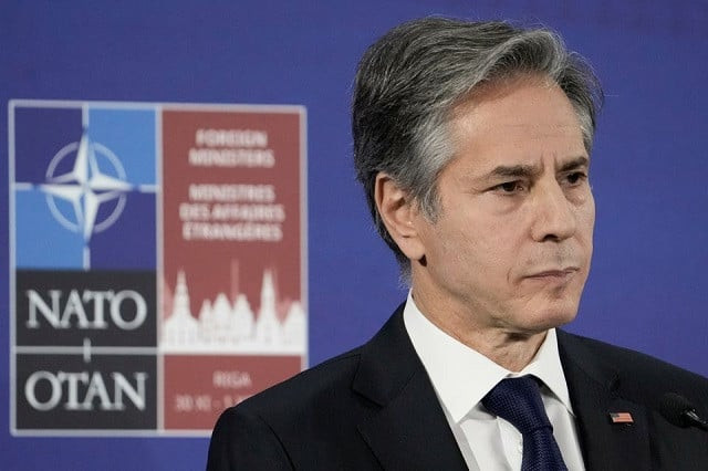 us secretary of state antony blinken looks on during the nato foreign ministers summit in riga latvia december 1 2021 photo reuters us secretary of state antony blinken looks on during the nato foreign ministers summit in riga latvia december 1 2021 photo reuters
