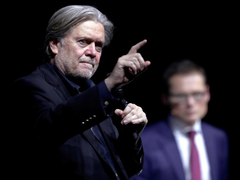 former white house chief strategist steve bannon gestures as he speaks during a conference of swiss weekly magazine die weltwoche in zurich switzerland march 6 2018 photo reuters file