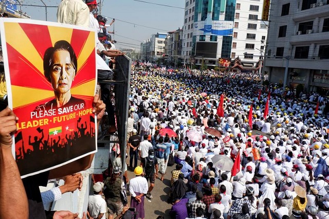 demonstrators protest against a military coup in mandalay myanmar february 22 2021 photo reuters