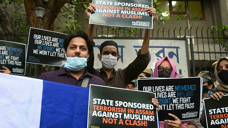 students in new delhi took to the streets to protest the eviction of muslims and police tactics in assam state photo afp file