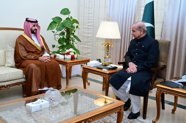 saudi defence minister prince khalid bin abdul aziz al saud calls on prime minister shehbaz sharif on march 23 2024 photo app saudi defence minister prince khalid bin abdul aziz al saud calls on prime minister shehbaz sharif on march 23 2024 photo app