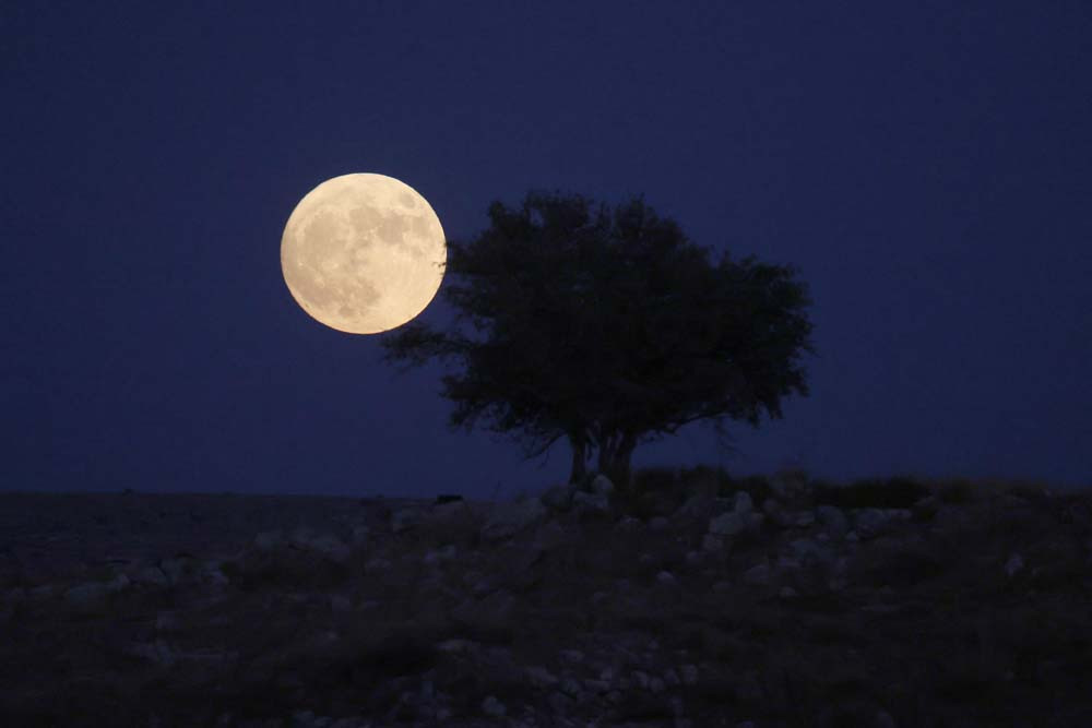 A picture taken from the Israeli city of Rosh Haain shows the 'Blue Moon' rising over the West Bank, on August 30, 2023.  PHOTO: AFP