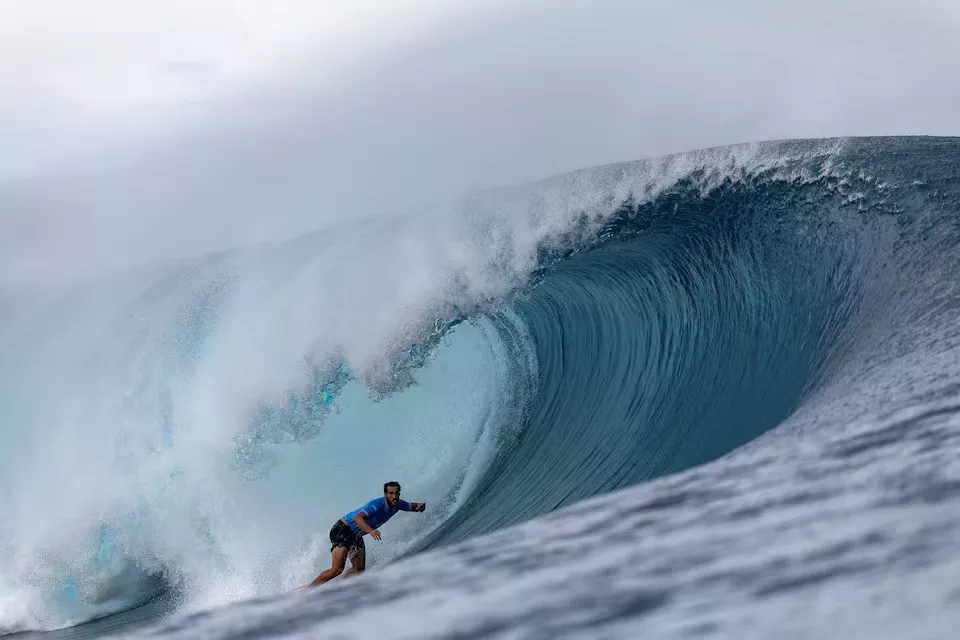paris 2024 olympics participant ramzi boukhiam of morocco rides a wave during a surfing men s round 3 competition at teahupo o tahiti french polynesia on july 29 2024 file photo reuters paris 2024 olympics participant ramzi boukhiam of morocco rides a wave during a surfing men s round 3 competition at teahupo o tahiti french polynesia on july 29 2024 file photo reuters
