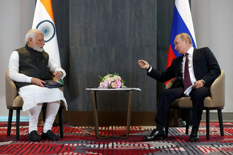 5 minute readseptember 28 20226 05 pm gmt 5last updated 18 hours ago analysis india sharpens stand on ukraine war but business as usual with russia by krishna n das and devjyot ghoshal russian president putin and indian prime minister modi meet in samarkand russian president vladimir putin and indian prime minister narendra modi attend a meeting on the sidelines of the shanghai cooperation organization sco summit in samarkand uzbekistan september 16 2022 reuters