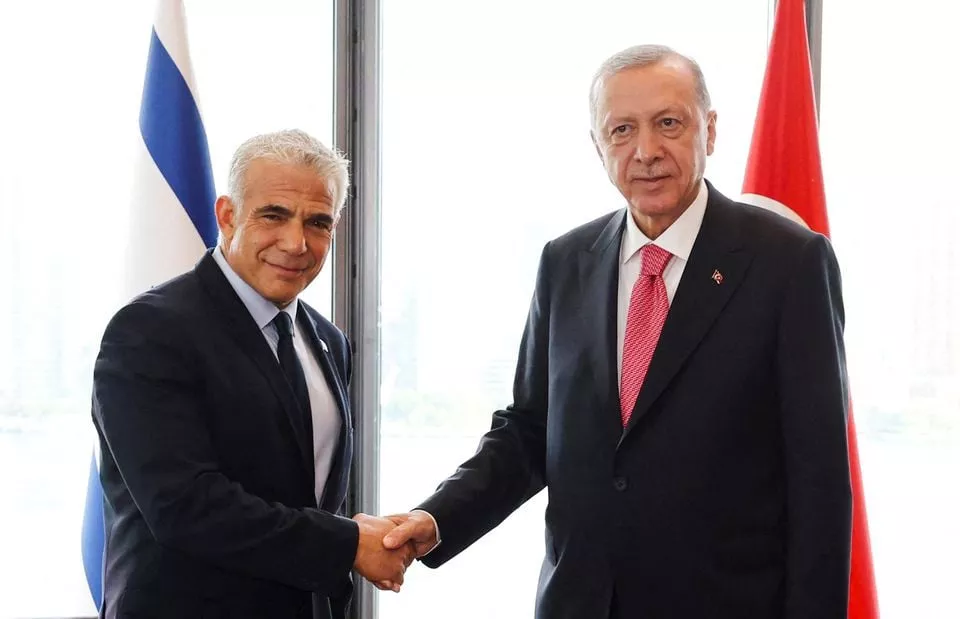 turkish president tayyip erdogan meets with israeli prime minister yair lapid on the sidelines of the un general assembly in new york city us september 20 2022 turkish president tayyip erdogan meets with israeli prime minister yair lapid on the sidelines of the un general assembly in new york city us september 20 2022