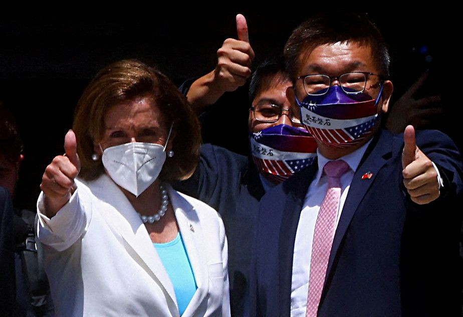 u s house of representatives speaker nancy pelosi gestures next to legislative yuan vice president tsai chi chang as she leaves the parliament in taipei taiwan august 3 2022 reuters