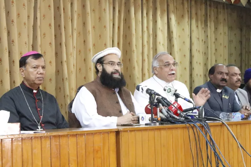 prime minister s special representative on religious harmony hafiz tahir ashrafi addressing joint press conference with church leaders in lahore photo express prime minister s special representative on religious harmony hafiz tahir ashrafi addressing joint press conference with church leaders in lahore photo express