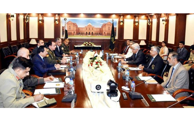 tajikistan defence minister sherali mirzo along with a delegation called on defence minister khawaja muhammad asif and discussed bilateral defence cooperation photo app