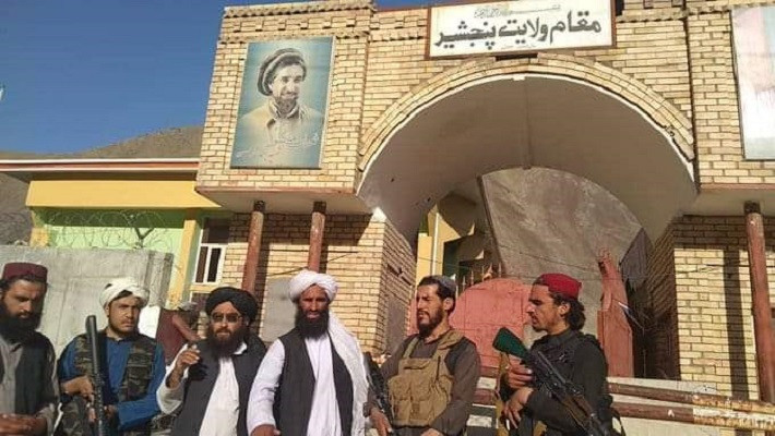 a picture doing the rounds on social media shows taliban members standing in front of the gate of the panjshir provincial governor s compound photo twitter