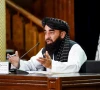 taliban spokesman zabihullah mujahid at a news conference in kabul afghanistan photo afp