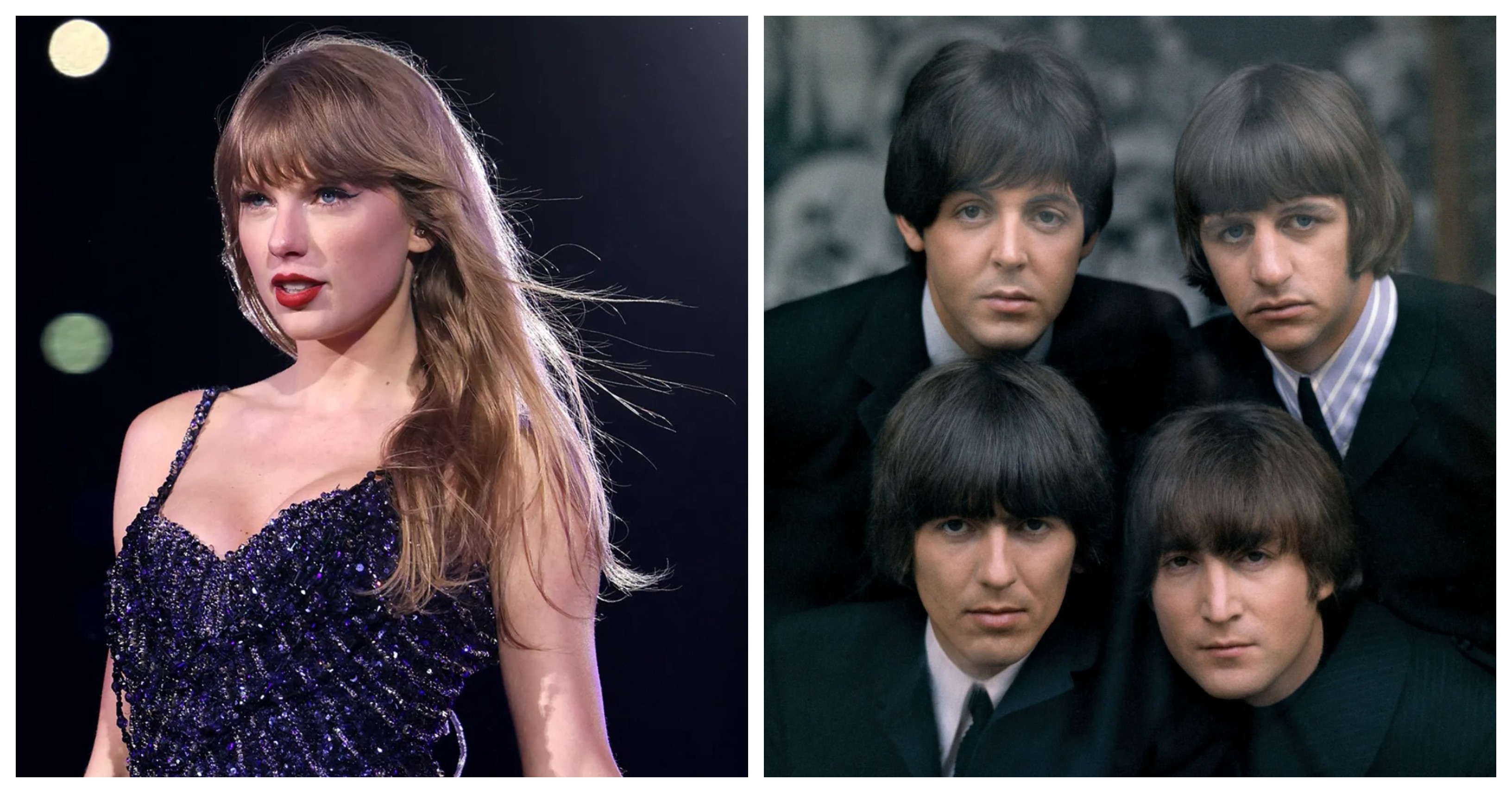 collage of taylor swift courtesy billboard and the beatles courtesy britannica