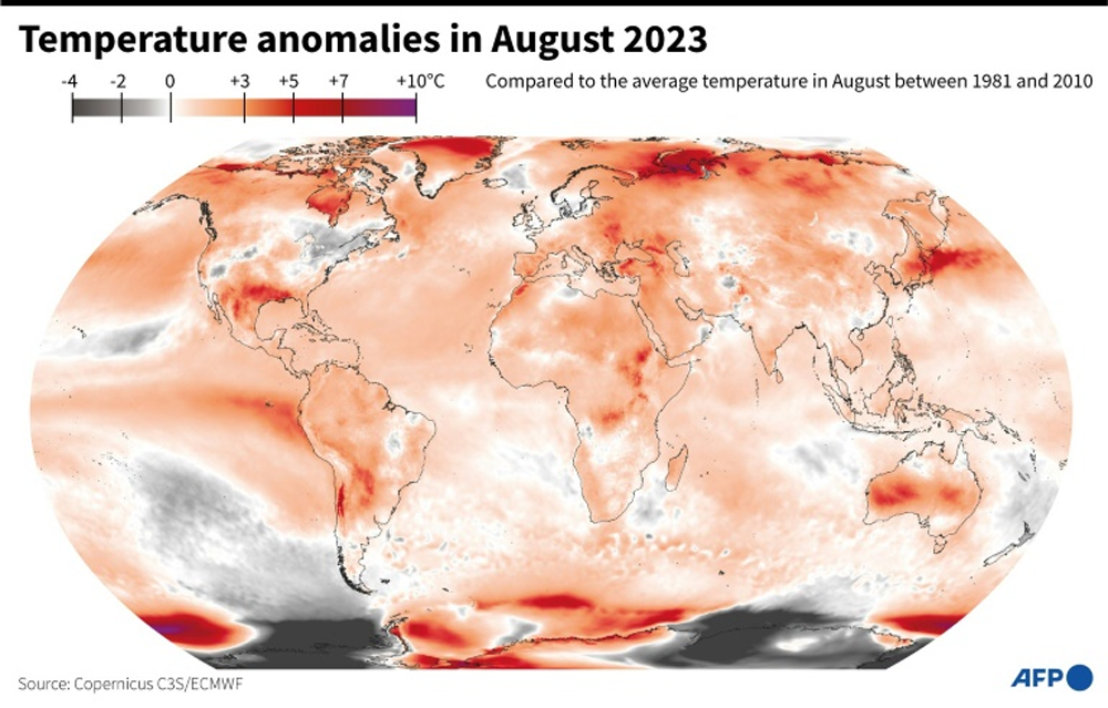 Temperature anomalies in August 2023. PHOTO: AFP