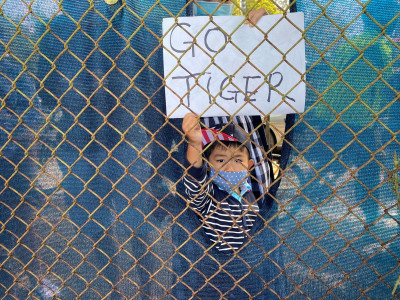 tiger fans climb ladders peer through fences to cheer on their hero