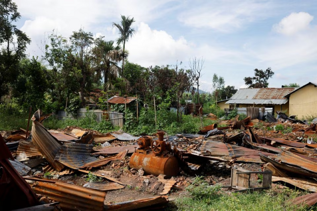 a burnt structure is pictured at torbung village in churachandpur district in the northeastern state of manipur india july 23 2023 photo reuters a burnt structure is pictured at torbung village in churachandpur district in the northeastern state of manipur india july 23 2023 photo reuters