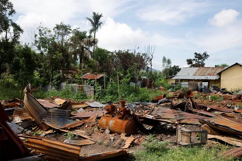 a burnt structure is pictured at torbung village in churachandpur district in the northeastern state of manipur india july 23 2023 photo reuters a burnt structure is pictured at torbung village in churachandpur district in the northeastern state of manipur india july 23 2023 photo reuters