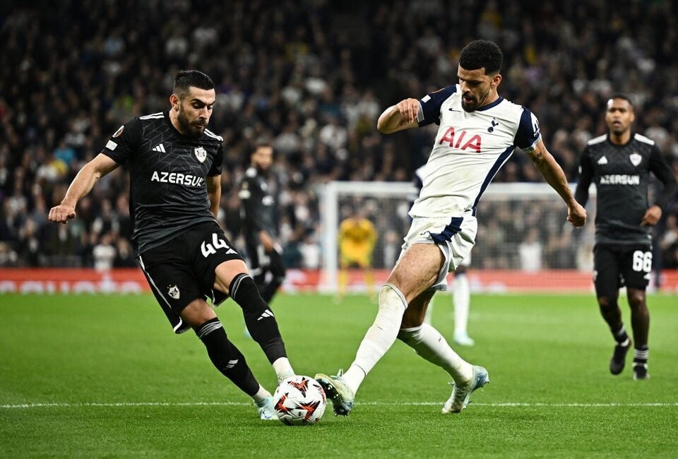 qarabag s elvin cafarquliyev in action with tottenham hotspur s dominic solanke during europa league match between tottenham hotspur vs qarabag at tottenham hotspur stadium london britain on september 26 2024 photo reuters