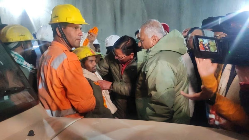 one of the trapped workers is checked out after he was rescued from the collapsed tunnel site in uttarkashi india november 28 2023 photo reuters