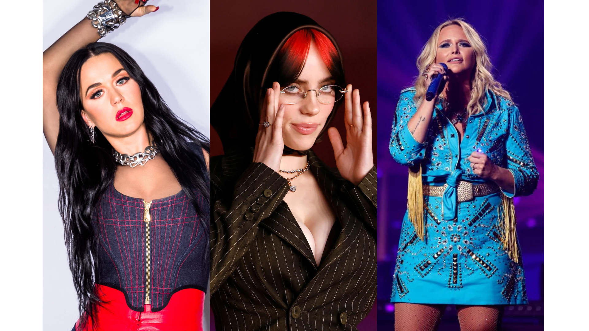 katy perry photo by rony alwin billie eilish photo by taylor hill miranda lambert photo by john shearer getty images