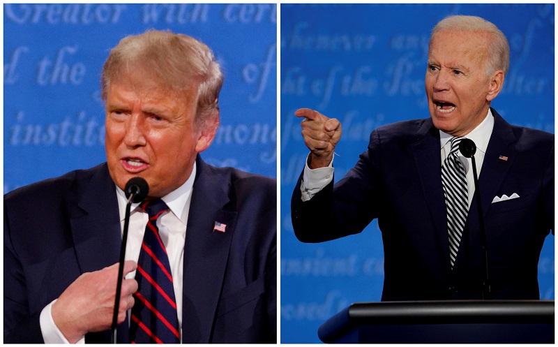 a combination picture shows us president donald trump and democratic presidential nominee joe biden during the first 2020 presidential campaign debate in cleveland photo reuters