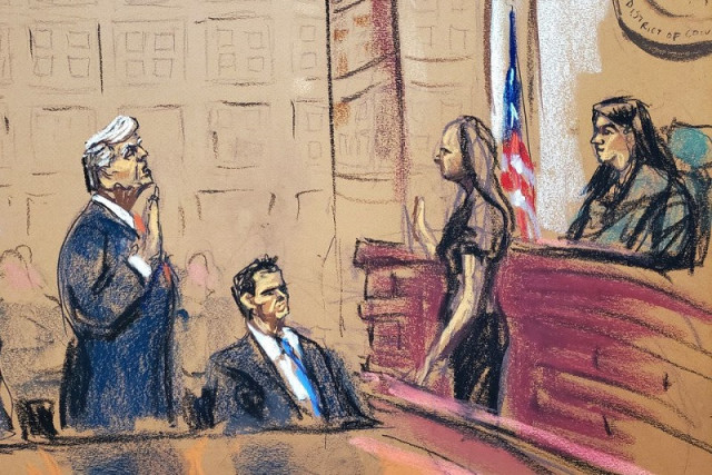 court room sketch of former us president donald trump stands next to his attorney john lauro as he takes an oath before magistrate judge moxila a upadhyaya at federal court in washington august 3 2023 photo reuters court room sketch of former us president donald trump stands next to his attorney john lauro as he takes an oath before magistrate judge moxila a upadhyaya at federal court in washington august 3 2023 photo reuters