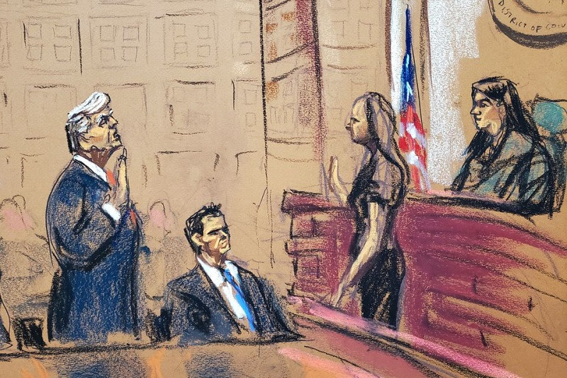 court room sketch of former us president donald trump stands next to his attorney john lauro as he takes an oath before magistrate judge moxila a upadhyaya at federal court in washington august 3 2023 photo reuters
