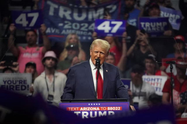 republican presidential nominee and former u s president donald trump speaks at a rally in glendale arizona us on august 23 2024 photo reuters republican presidential nominee and former u s president donald trump speaks at a rally in glendale arizona us on august 23 2024 photo reuters
