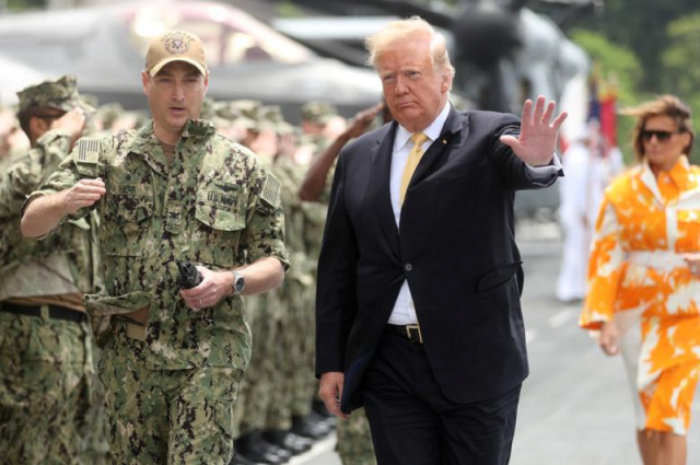 us president donald trump gestures aboard the uss wasp lhd 1 in yokosuka south of tokyo japan may 28 2019 photo reuters us president donald trump gestures aboard the uss wasp lhd 1 in yokosuka south of tokyo japan may 28 2019 photo reuters