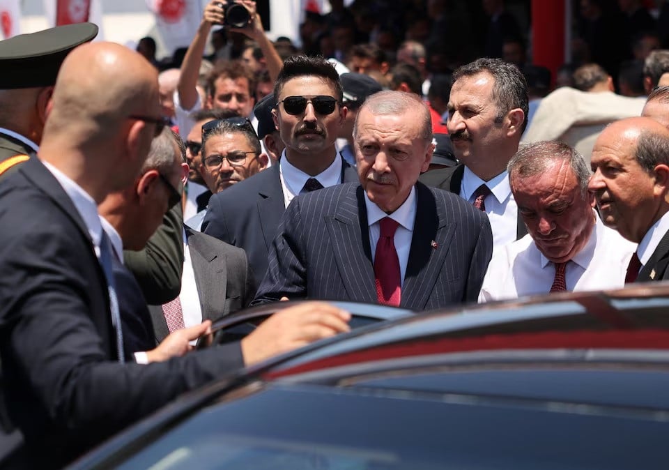 turkish president tayyip erdogan leaves after attending a military parade to mark the 1974 turkish invasion of cyprus in the divided city of nicosia cyprus on saturday photo reuters