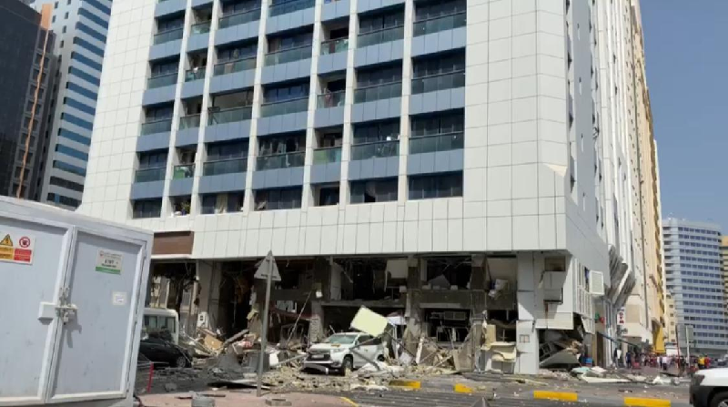 image of extensive damage to a building in downtown abu dhabi photo ad police