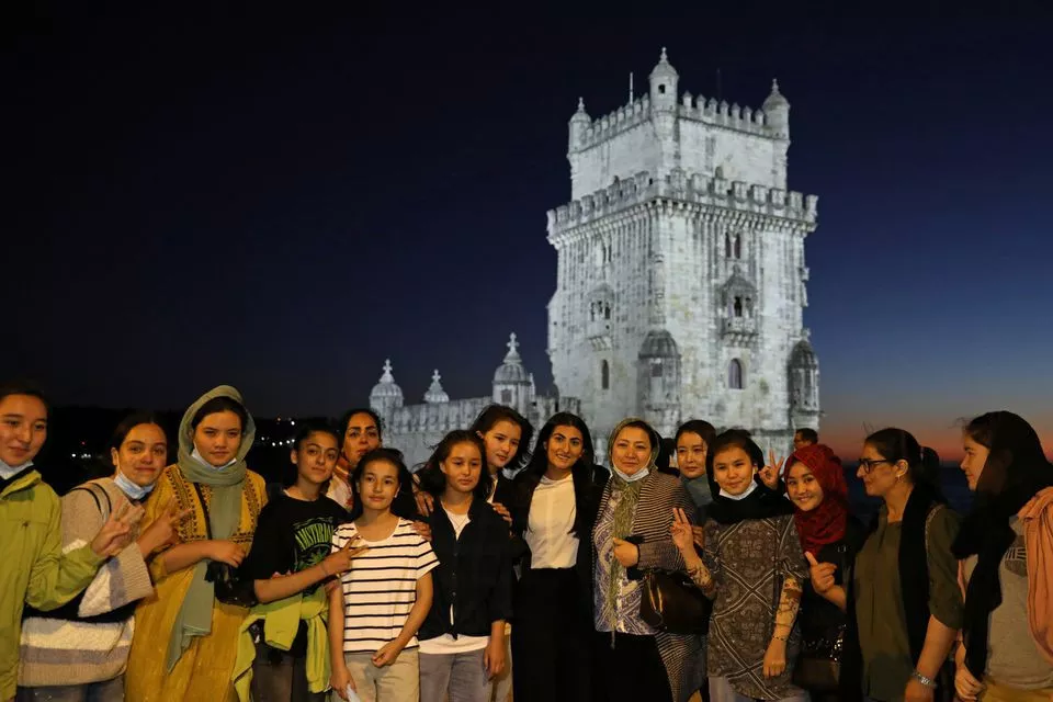 the captain of afghanistan s national women football team farkhunda muhtaj c poses for a portrait with teammates at the belem tower in lisbon portugal september 29 2021 photo reuters the captain of afghanistan s national women football team farkhunda muhtaj c poses for a portrait with teammates at the belem tower in lisbon portugal september 29 2021 photo reuters