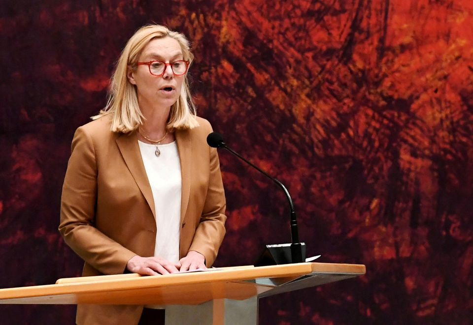 sigrid kaag dutch minister for foreign trade and development cooperation speaks in the hague netherlands april 2 2021 photo reuters file