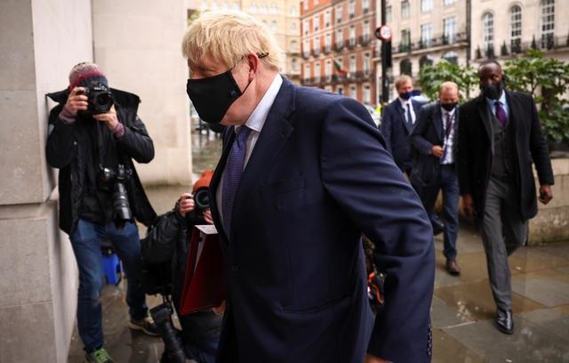 british prime minister boris johnson is seen outside the bbc headquarters as the spread of the coronavirus disease covid 19 continues in london britain october 4 2020 photo reuters