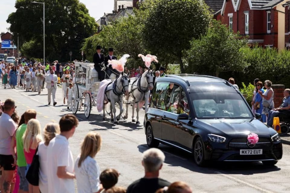 the coffin of alice dasilva aguiar passes at southport on august 11 2024 photo reuters