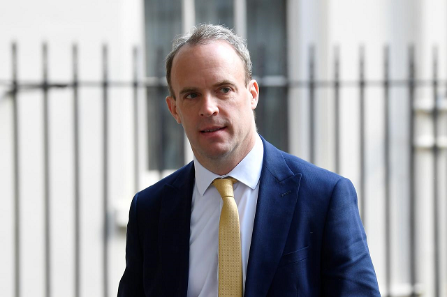 britain s secretary of state for foreign affairs dominic raab leaves downing street in london following the outbreak of the coronavirus disease covid 19 london britain may 11 2020 photo reuters