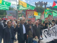 hundreds of protesters marched through manchester to support political struggle of both kashmiris and palestinians photo express