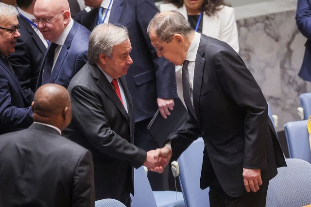 un chief denounces devastation of ukraine invasion in front of lavrov un chief denounces devastation of ukraine invasion in front of lavrov