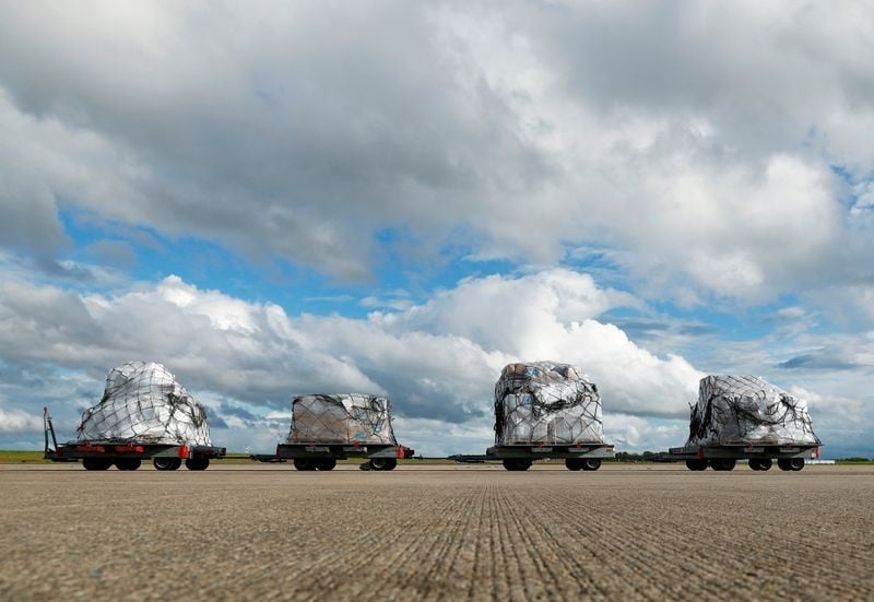 medical supplies are seen on the tarmac before being loaded to an aircraft chartered by the u n world food programme to help developing countries hit by the coronavirus disease covid 19 outbreak at liege airport belgium april 30 2020 photo reuters