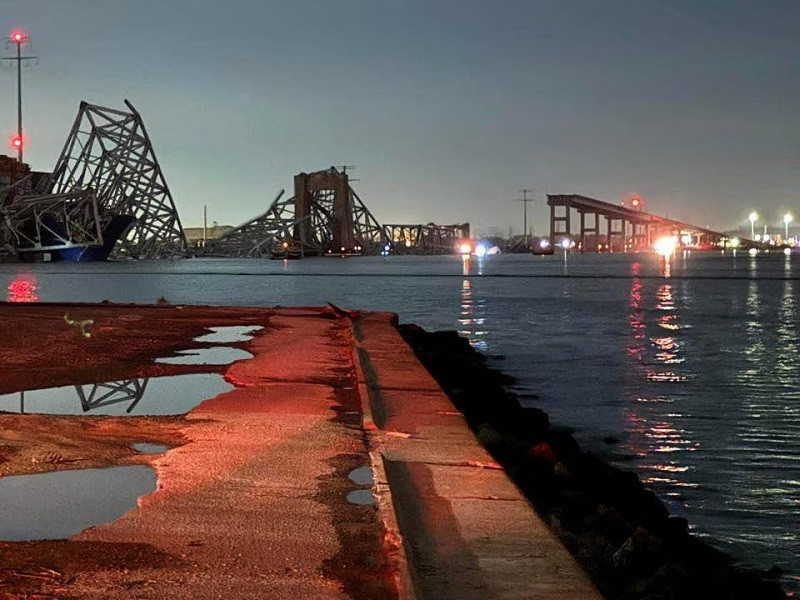 A view of the Francis Scott Key Bridge after it collapsed, in Baltimore, Maryland, US, in this picture released on March 26. PHOTO: REUTERS