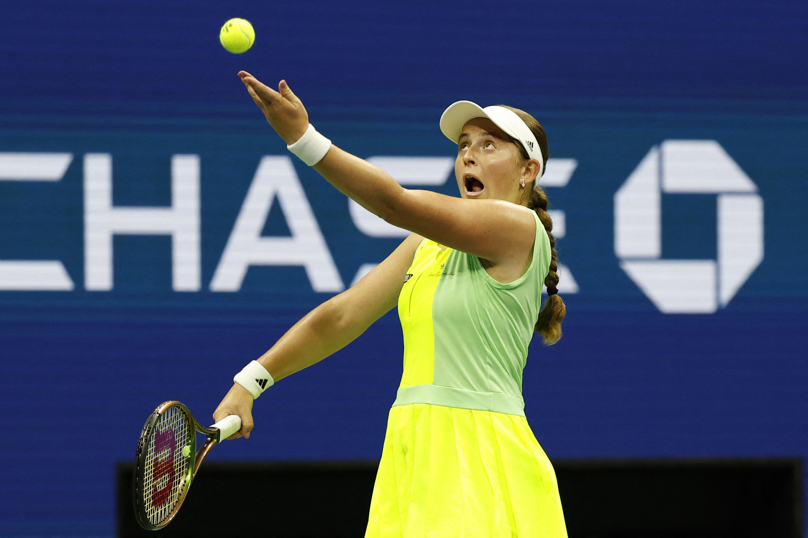 aggressive display jelena ostapenko of latvia serves against iga swiatek of poland at usta billie jean king national tennis center photo reuters