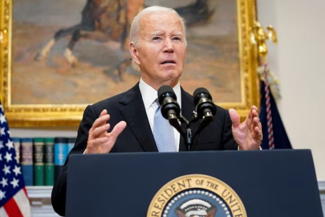 us president joe biden delivers a statement a day after republican challenger donald trump was shot at a campaign rally during brief remarks at the white house in washington us on july 14 2024 photo reuters us president joe biden delivers a statement a day after republican challenger donald trump was shot at a campaign rally during brief remarks at the white house in washington us on july 14 2024 photo reuters