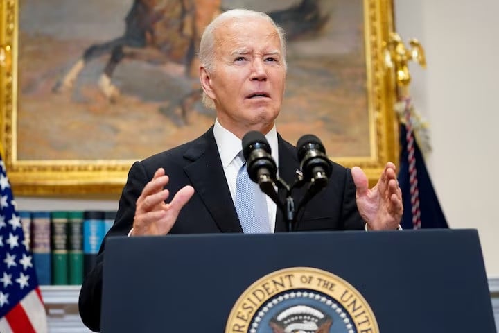 us president joe biden delivers a statement a day after republican challenger donald trump was shot at a campaign rally during brief remarks at the white house in washington us july 14 2024 photo reuters